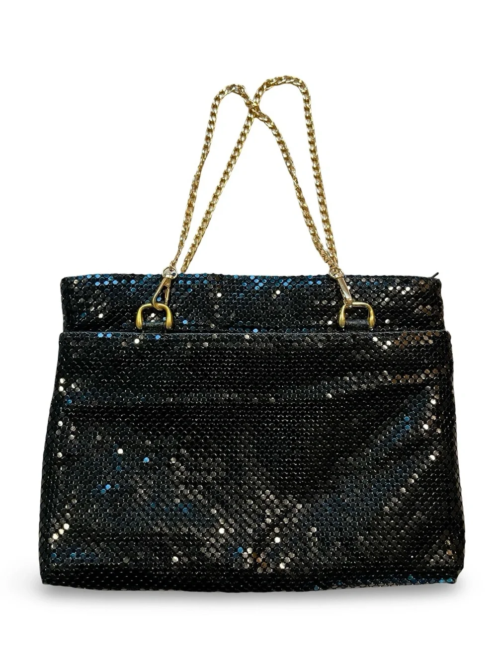 Vintage Black Metal Mesh Convertible Handbag Clutch Gold Chain